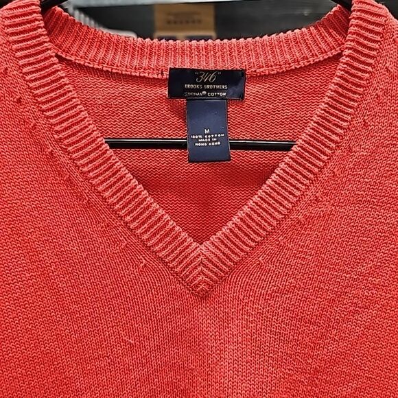 Brook Brothers 346 Supima Cotton V Neck Sweater, Size Medium, Coral Orange/Pink - Picture 5 of 7